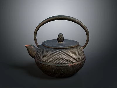 Cast Iron Teapot Traditional Design With Honeycomb Texture Loop Handle And Decorative Lid Knob 3d model