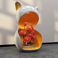 Creative Floral Display With White Orange Cat Ear Design Vase And Pink Roses