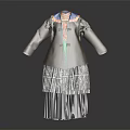 Traditional Brown Top With Colorful Collar Decoration And Gray Layered Fringed Skirt