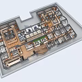 Aerial View Of Complex Building Floor Plan With Multiple Rooms And Corridors
