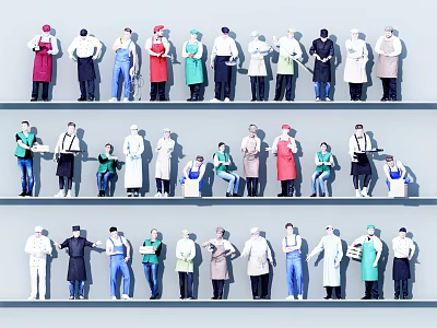 Diverse Group of People in Various Uniforms and Occupations Standing Together 3d model