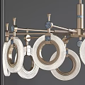 Elegant Modern Chandelier With Metal Frame Circular Rings Crystal Details And Blue Accents