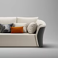 Three Seater Beige Sofa with Black Armrests and Orange Grey White Patterned Accent Pillows