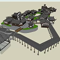 Ancient Chinese Architecture Complex With Traditional Roofs Courtyard And Corridors 3d model