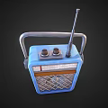 Vintage Blue Portable Radio With Silver Handle Antenna Knobs And Grille Speaker