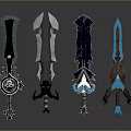 Game Inspired Fantasy Swords With Glowing Blue Blades And Intricate Designs