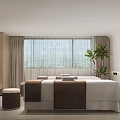 Beauty Hair Salon Treatment Room With Twin Beds White Linens Curtains And Potted Plant
