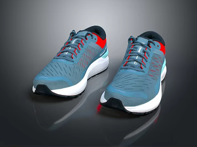 Blue Athletic Shoes With Red And Gray Laces White Soles And Mesh Upper Design 3d model Blue Athletic Shoes With Red And Gray Laces White Soles And Mesh Upper Design 3d model