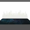 Modern Commercial Equipment With Blue Circular Pattern And City Skyline Silhouette