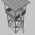 Elevated Wooden Tower With Cross Braced Frame And Roofed Observation Platform 3d model