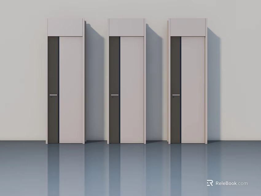 Three Modern Minimalist Swing Doors With Light And Dark Panel Design 3d model 