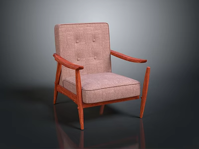 Comfortable Wooden Armchair With Beige Fabric Upholstery And Button Tufted Back 3d model