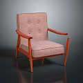 Comfortable Wooden Armchair With Beige Fabric Upholstery And Button Tufted Back