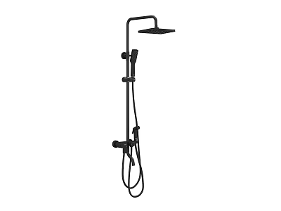Black Shower System With Overhead And Handheld Shower Heads And Mounting Rod 3d model