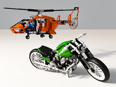Detailed Building Blocks Models Featuring Orange Helicopter And Green Motorcycle 3d model Detailed Building Blocks Models Featuring Orange Helicopter And Green Motorcycle 3d model