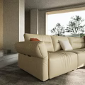 Modern Beige Sofa Set With Throw Pillows Wooden Coffee Table By Window With Tree View 3d model