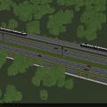 Elevated Metro Track With Running Trains Adjacent Road Vehicles And Green Trees