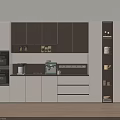 Modern Kitchen Sideboard With White And Dark Wood Cabinets Drawers Lighting And Coffee Machine