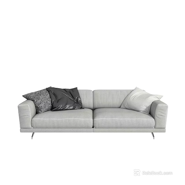 Modern Gray Two Seater Sofa With Soft Fabric And Decorative Pillows 3d model 