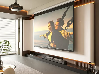 Projection Monitoring System In Modern Living Room With Large Screen And High Definition 3d model