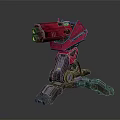 Red Mechanical Multi Barrel Weapon With Stable Base And Tech Design 3d model