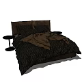 Double Bed With Dark Textured Bedding And Two Nightstands In Bedroom 3d model