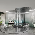 Zen Style Clubhouse Interior With Pool And Mountain Decor