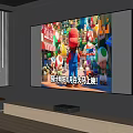 Large Wall Mounted TV Displaying Mario Game Content With Wooden TV Stand
