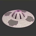 Silver Flying Saucer With Dome Shaped Top Gray Panels And Blue Glowing Lines
