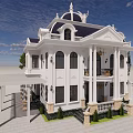 Elegant Detached Villa with White Exterior Classical Design Grand Columns and Black Front Door