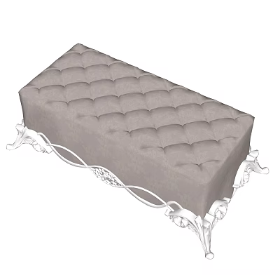 Gray Button Tufted Upholstered Bench With Ornate White Metal Legs 3d model