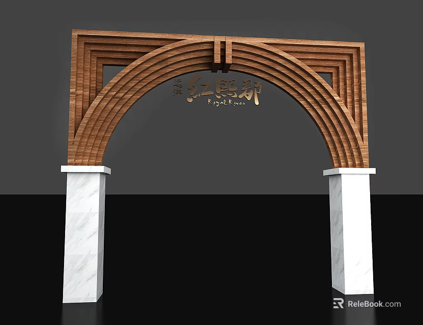 Wooden Archway With Geometric Patterns And White Marble Pillars For Decoration 3d model 
