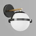 Modern Black Base Wall Lamp with Golden Arm White Spherical Shade and Black Ring Accent