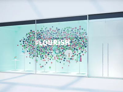 Modern Shop Window Display With Colorful Decorative Dots FLOURISH Signage And Stylish Decor 3d model