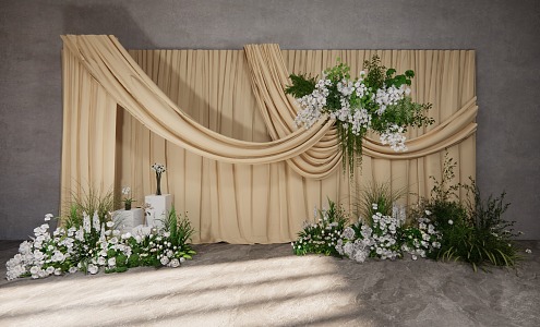 682 MM champagne cloth curtain display area wedding 3d model