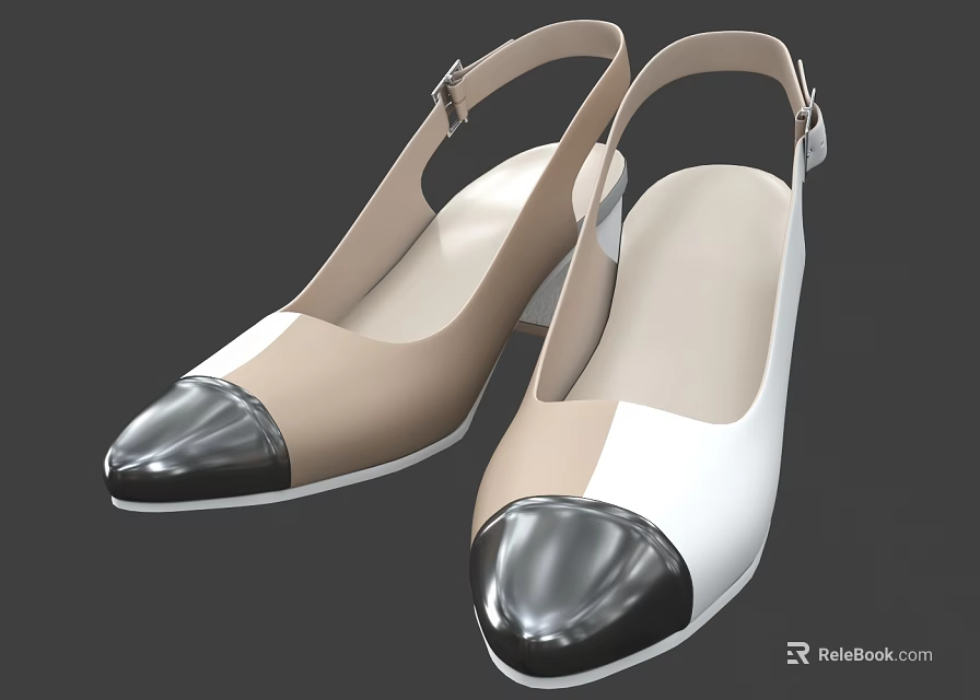 Women's Color Block High Heels With Black Toe Cap Beige White Upper And Slim Heels 3d model 
