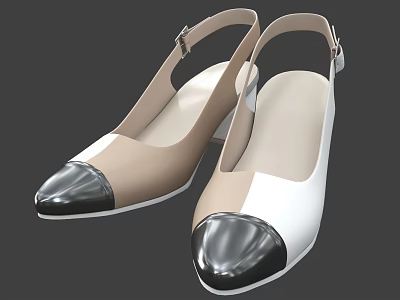 Women's Color Block High Heels With Black Toe Cap Beige White Upper And Slim Heels 3d model