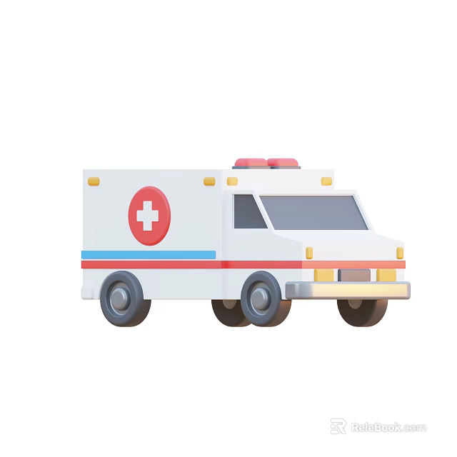 White Emergency Ambulance Vehicle With Red Cross Symbol And Emergency Lights 3d model 