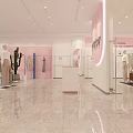 Stylish Clothing Store With Pink And Blue Walls Clothing Racks Mannequins Cactus And Marble Floor