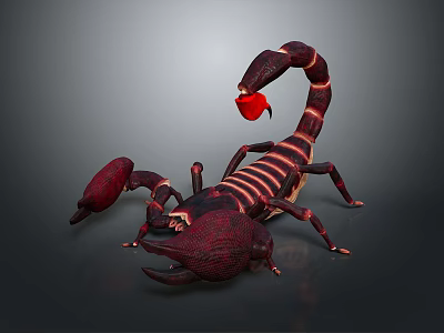 3D Rendered Red and Black Scorpion With Detailed Body Structure on Dark Background 3d model