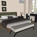 Luxury Double Bed With Green Headboard And Side Tables In Modern Bedroom