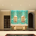 SPA Sauna Interior Design With Marble Walls Arches Bathtubs And Corridor Lighting