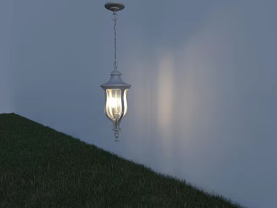 Outdoor White Pendant Light With Glass Shade Illuminated Over Grassy Lawn 3d model