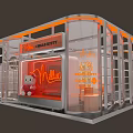 Modern Exhibition Booth With Hello Kitty Miller Branding Orange Lighting And Transparent Glass Structure