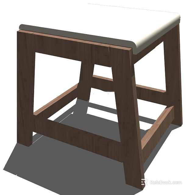 Wooden Stool With White Padded Seat And Sturdy Open Frame Design 3d model 