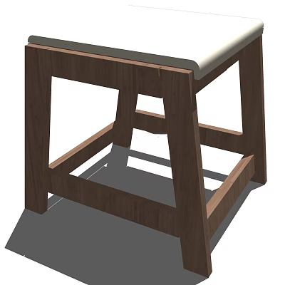 Wooden Stool With White Padded Seat And Sturdy Open Frame Design 3d model