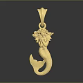 Golden Mermaid Shaped Jewelry Pendant with Intricate Tail and Detailed Head Design