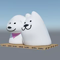 Inflatable Cartoon Dog Shapes With White Color And Pink Scarf On Wooden Pallet