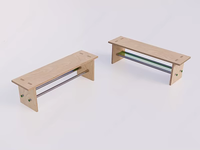 Wooden Benches With Metal Bars And Green Strips For Modern Decor 3d model