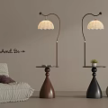 Modern Curved Floor Lamps with Petal Shade Brown Black Wooden Base and Tray